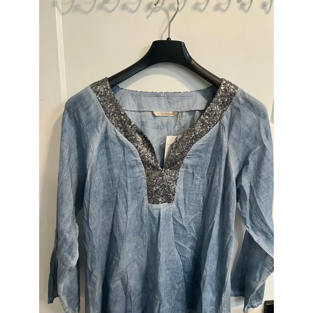 NEW! Soft Surroundings Women’s Sequin V Neck Cotton Top Boho Blouse Size M‎ - Picture 4 of 10
